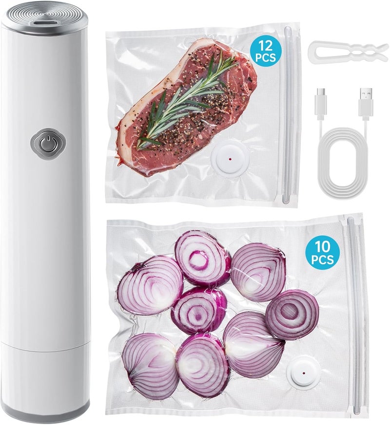 thetchry Handheld Vacuum Sealer for Food with 22 Reusable Sous Vide Bags, Compact Cordless Sealer Machine for Travel, Fresh & Save Meal Prep - Image 1